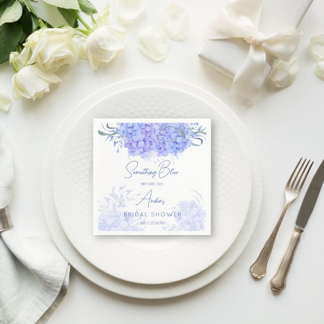 Serviette En Papier Quelque chose d'hydrangea bleu impression pour une (Something blue hydrangea bridal shower monogram printed napkins personalized table decor)