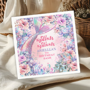 Serviette En Papier Queue de sirène pailletée Fleur 9e Anniversaire