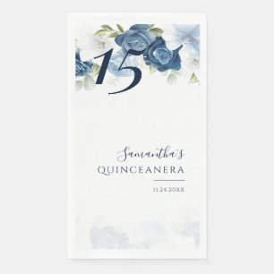 Serviette En Papier Quinceañera 15 ans Fleurie Bleu Poussiéreux