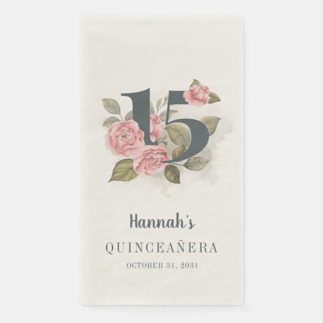 Serviette En Papier Quinceanera 15e anniversaire de floraison (Devant)