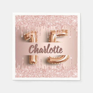 Serviette En Papier Quinceanera anniversaire rose gouttes d'or