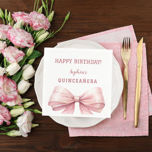 Serviette En Papier Quinceanera arc rose élégant