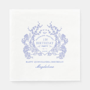 Serviette En Papier Quinceanera bleu français Floral Crest Custom