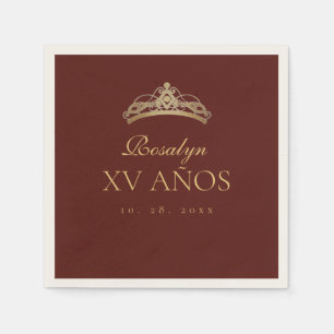Serviette En Papier Quinceañera Bourgogne et Or