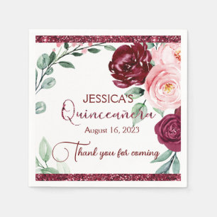 Serviette En Papier Quinceanera Bourgogne Rouge Floral Papier Napkin