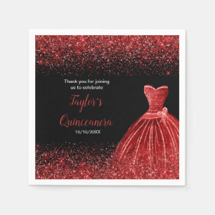 Serviette En Papier Quinceanera Bright Red Faux Parties scintillant