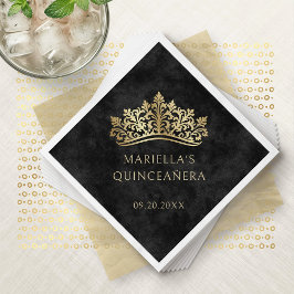 Serviette En Papier Quinceanera de la Couronne de Tiara noire