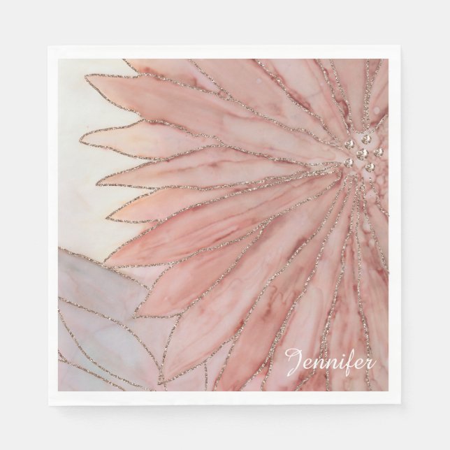 Serviette En Papier Quinceanera Elegant rose 15e fête d'anniversaire (Devant)