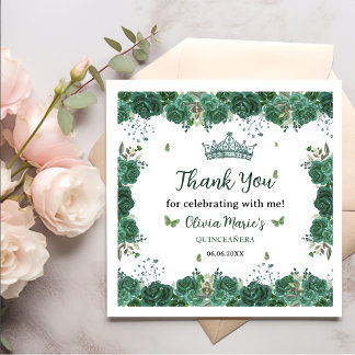 Serviette En Papier Quinceañera Emerald Green Floral Butterflies Tiara