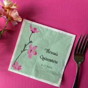 Serviette En Papier Quinceanera en fleurs de cerisier rose et menthe v
