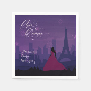 Serviette En Papier Quinceañera Feux d'Artifice Violet Rose Paris