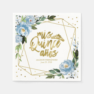 Serviette En Papier Quinceanera Fleurie Bleu Poussiéreux