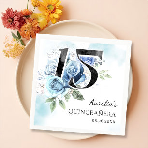 Serviette En Papier Quinceanera Florale Bleue 15e anniversaire