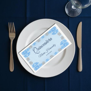 Serviette En Papier Quinceañera Ice Blue Silver Winter Snowflake