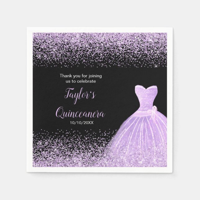 Serviette En Papier Quinceanera Lumière Violet Parties scintillant Fau (Devant)