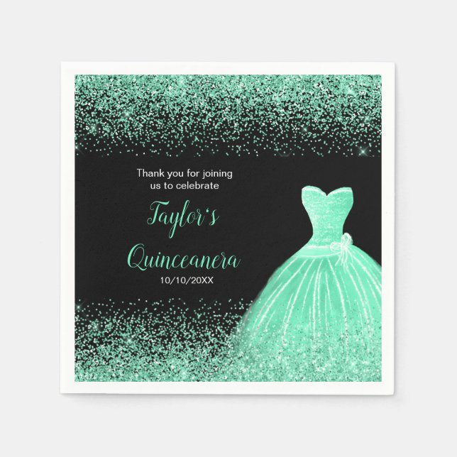 Serviette En Papier Quinceanera Mint Green Faux Parties scintillant (Devant)