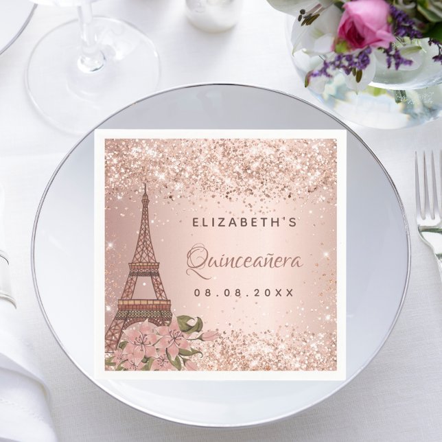 Serviette En Papier Quinceanera or rose Paris Tour Eiffel (Créateur téléchargé)