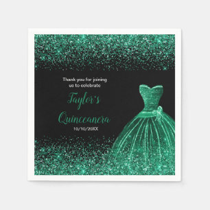 Serviette En Papier Quinceanera Parties scintillant Faux vert foncé