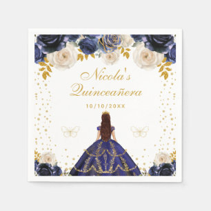 Serviette En Papier Quinceañera princesse florale bleu marine