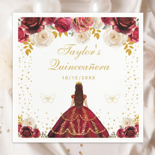 Serviette En Papier Quinceañera princesse florale rouge