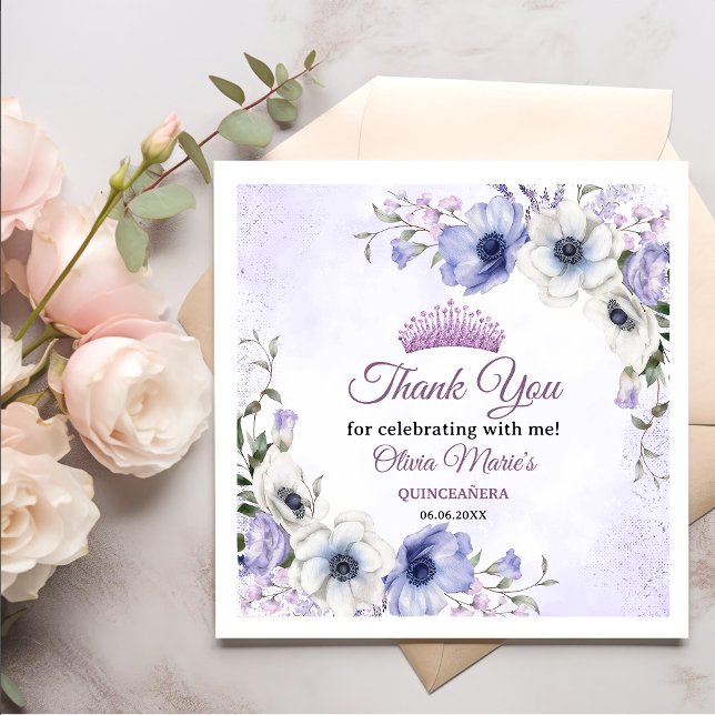 Serviette En Papier Quinceañera Purple Lilac Floral Tiara Papillons (Créateur téléchargé)
