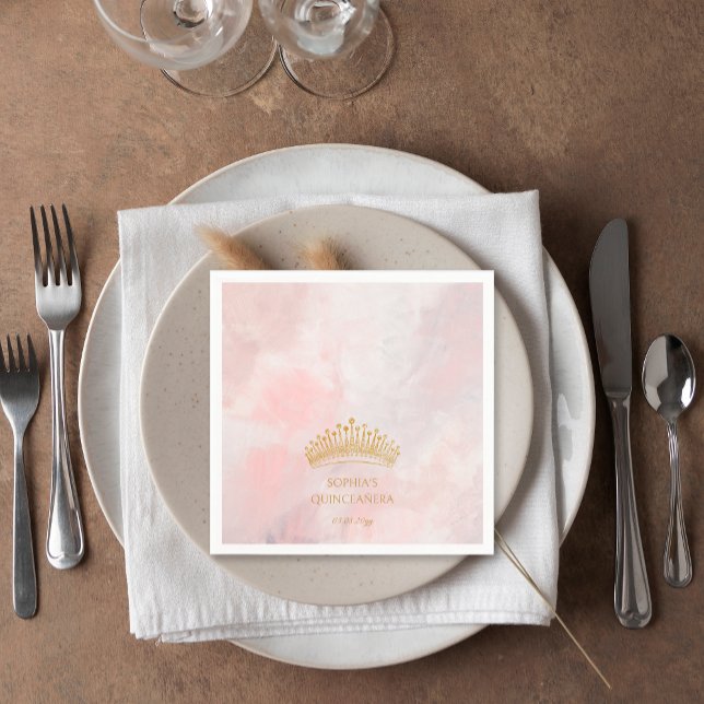 Serviette En Papier Quinceanera rose Couronne Classé Personnalisé (Créateur téléchargé)