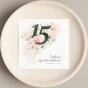 Serviette En Papier Quinceanera Rose Floral Rustique 15ème anniversair