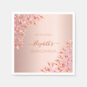 Serviette En Papier Quinceanera rose or rose fleurons botanique