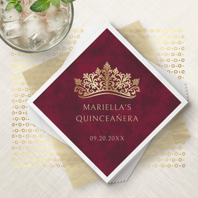 Serviette En Papier Quinceanera rouge Tiara Crown (Créateur téléchargé)
