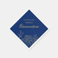 Quinceanera Royal Blue Gold Flowers 15e anniversai