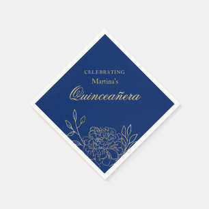 Serviette En Papier Quinceanera Royal Blue Gold Flowers 15e anniversai