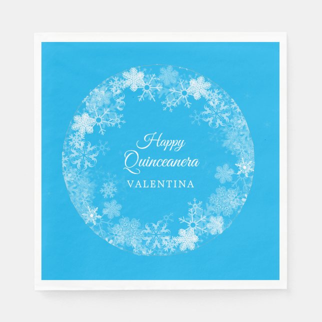 Serviette En Papier Quinceanera Winter Wonderland Snowflake Blue (Devant)