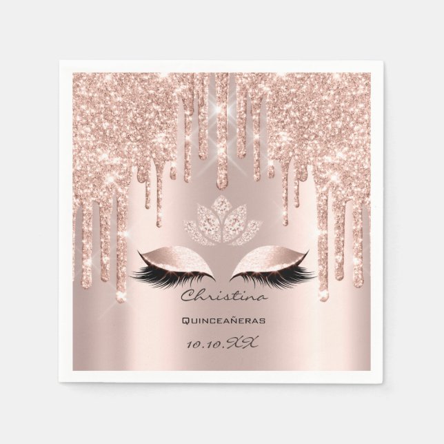 Serviette En Papier Quinceañeras Rose Gold Parties scintillant étincel (Devant)