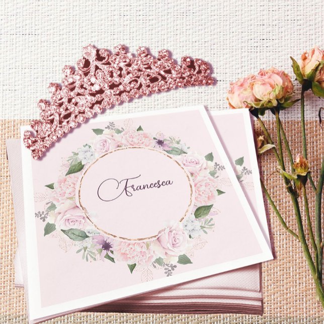 Serviette En Papier Quincearnera Roses Blush rose (Créateur téléchargé)