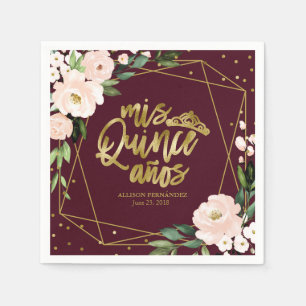 Serviette En Papier Quinze ans Fleur Burgundy Rouge Gêné