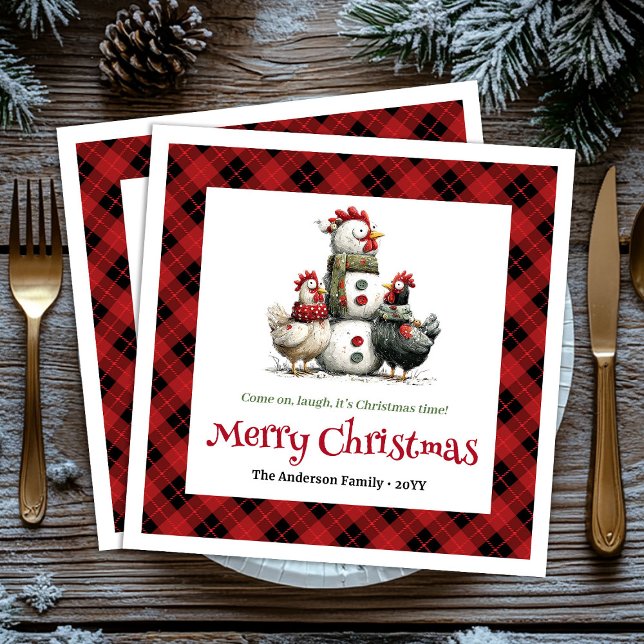 Serviette En Papier Quirky Christmas chickens napkins personalized set (Quirky Christmas chickens napkins personalized set)