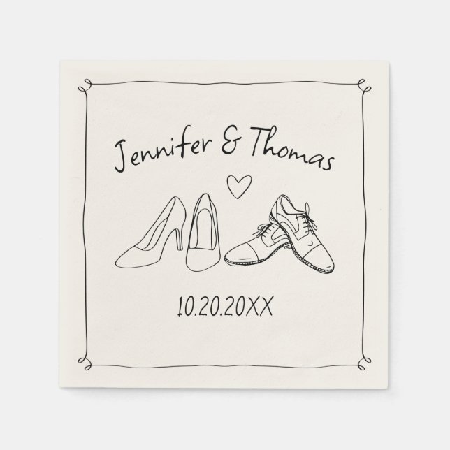 Serviette En Papier Quirky Whimsical Main Drawn Doodle Chaussures Mari (Devant)