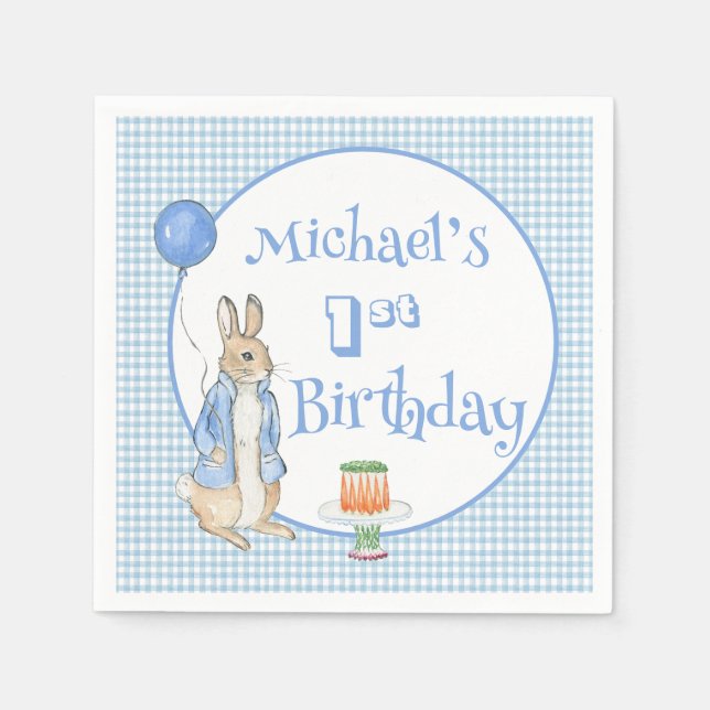 Serviette En Papier Rabbit Blue Un Premier anniversaire fête (Devant)