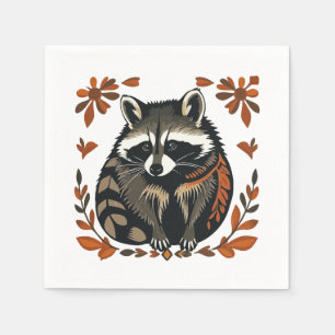 Serviette En Papier Raccoon de Whimsical Woodland Animal Folk ou Triba