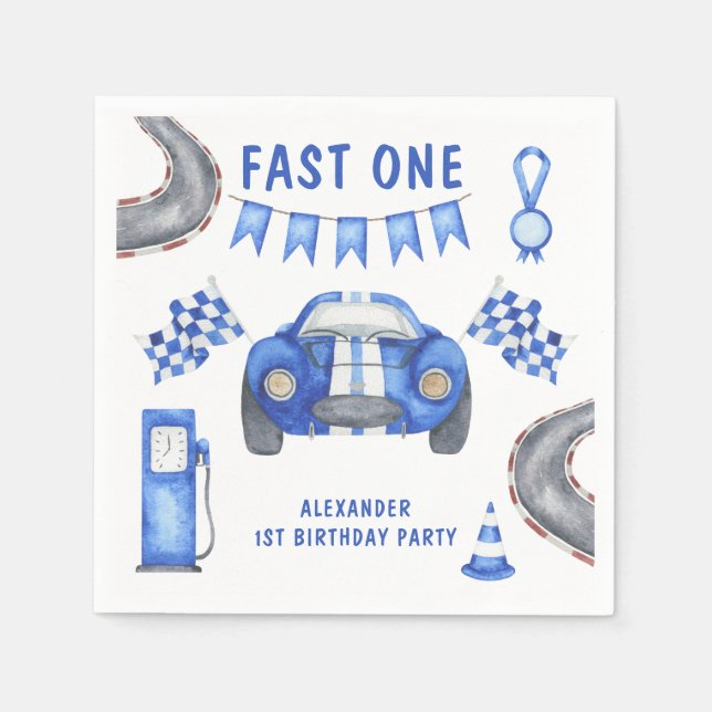 Serviette En Papier Race Car Première fête d'anniversaire (Devant)