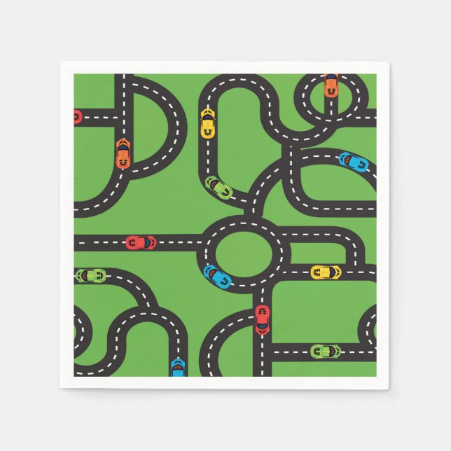 Serviette En Papier Race Track Boys 4th Birthday Green (Devant)