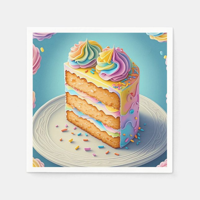 SERVIETTE EN PAPIER " RAINBOW CAKE SLICE " (Devant)