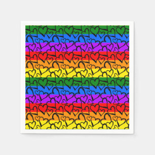 Serviette En Papier Rainbow Heart Motif