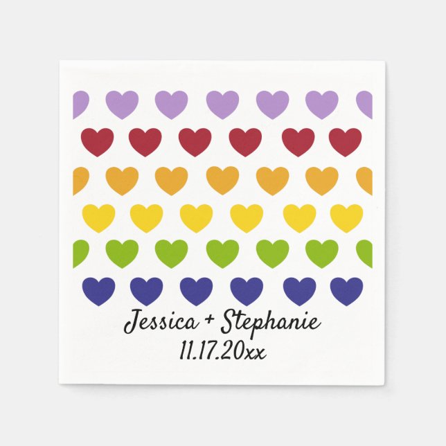 Serviette En Papier Rainbow Hearts Stripes Mariage personnalisé (Devant)