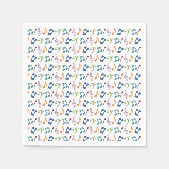 Serviette En Papier Rainbow Music Notes (en blanc) (Devant)