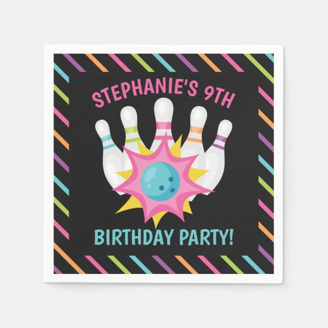 Serviette En Papier Rainbow Neon Bowling fête d'anniversaire (Devant)