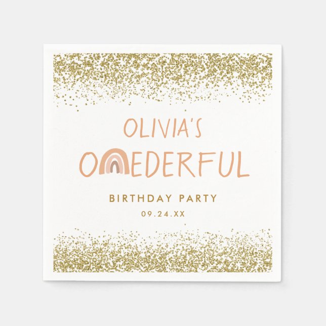 Serviette En Papier Rainbow Onederful Girl 1er anniversaire fête (Devant)