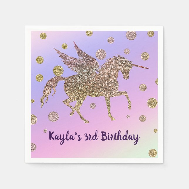 Serviette En Papier Rainbow Pastel Gold Dots Unicorn Anniversaire (Devant)