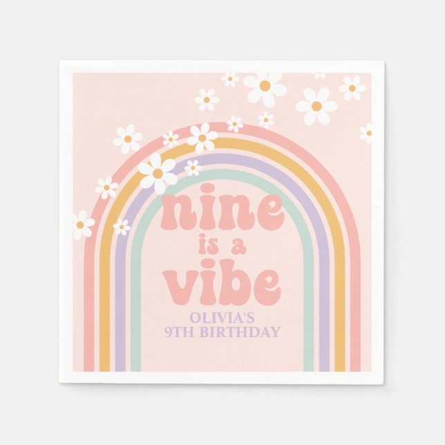 Serviette En Papier Rainbow Pastel Nine est un Vibe 9e anniversaire (Devant)