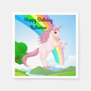 Serviette En Papier Rainbow & Rearing Unicorn Girl's Birthday Party